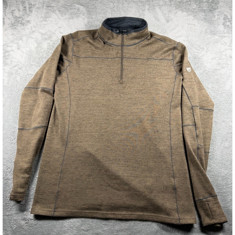 Kuhl 1/4 Zip Pullover Mens Large Brown Heather Thumbholes Outdoor Hiking